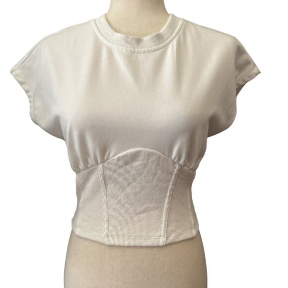 Superdown White Cotton Corset Midriff T Top XS - Picture 1 of 8